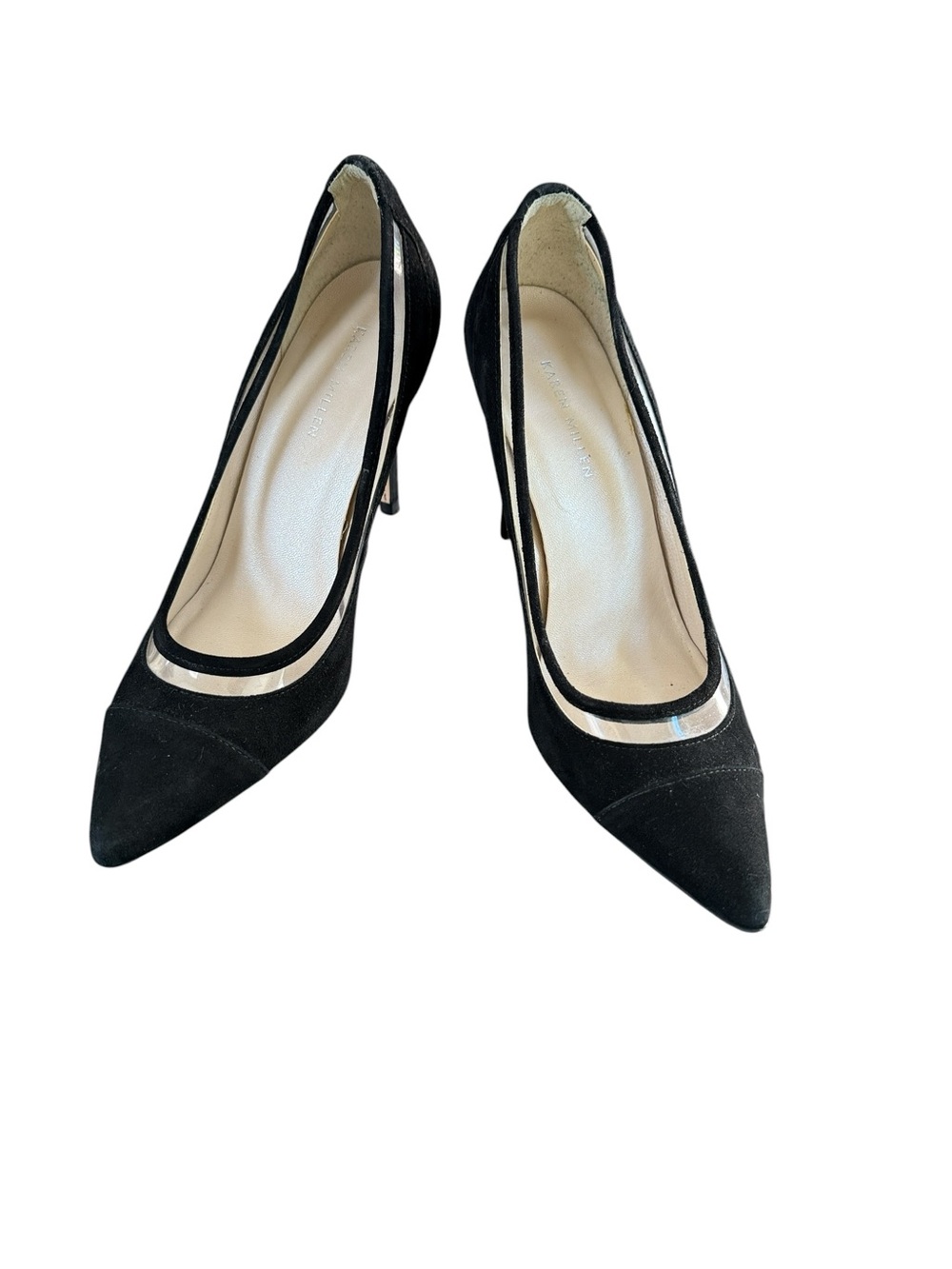 Karen Millen Black Suede Illusion Pointed Toe Heels Size EU 40 US 9